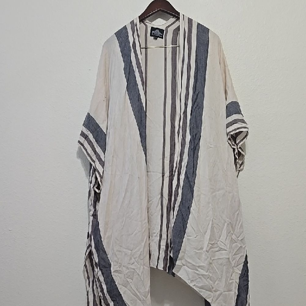 ANGIE Striped BLACK AND TAN‎ BOHEMIAN Kimono Cardigan OS